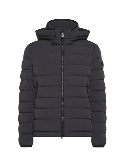 Peuterey Quilted Black Puffer Jacket With Hooded Design In Blue