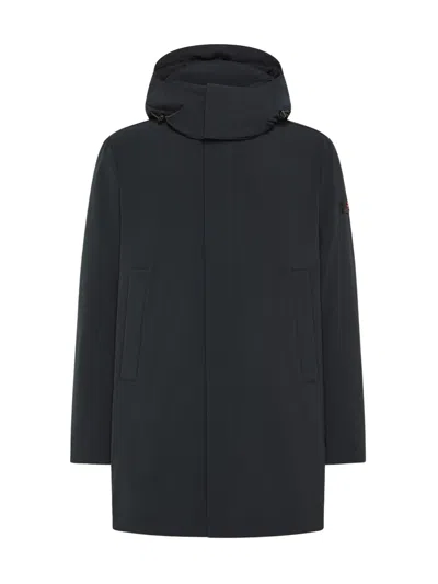 Peuterey Graphite Blue Technical Coat With Eco-friendly Fabric In Black
