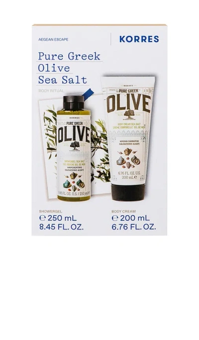 Korres Olive Oil Sea Salt Shower Gel & Body Milk Set In Multi