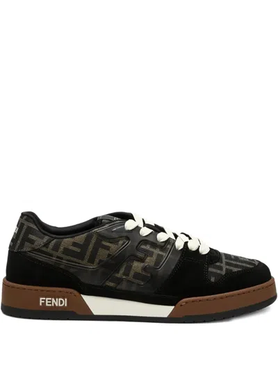 Fendi Match Ff Jacquard Fabric And Suede Sneakers In Black