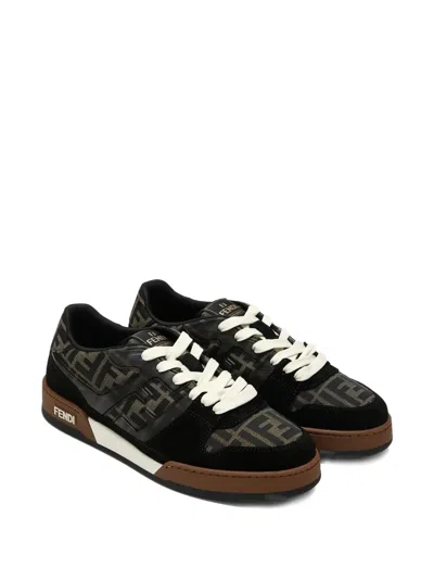 Fendi Match Ff Jacquard Fabric And Suede Sneakers In Black