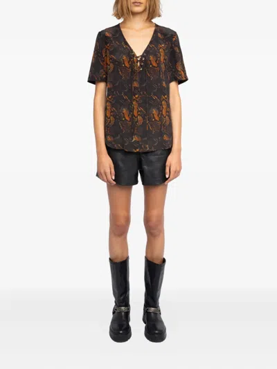 Zadig & Voltaire Terzo Python Print Silk Button-up Shirt In Brown