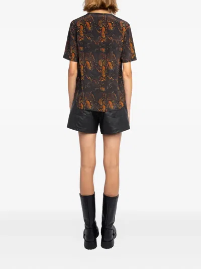 Zadig & Voltaire Terzo Python Print Silk Button-up Shirt In Brown