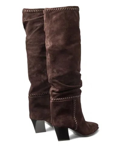 Jimmy Choo Hart Stitch 60 Suede Knee-high Boots In Brown