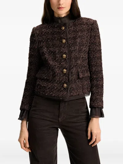 Veronica Beard Audrina Metallic Tweed Jacket In Dark Currant In Brown