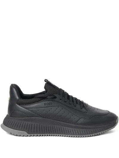 Hugo Boss Perforated Lace-up Sneakers In Black