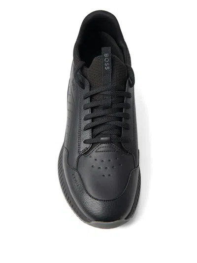 Hugo Boss Perforated Lace-up Sneakers In Black