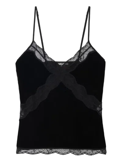 Zadig & Voltaire Womens Black Cishi Lace-embroidered Velvet Cami Top In Black