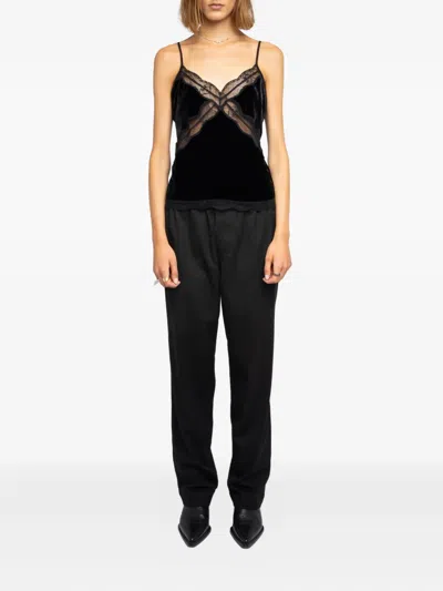 Zadig & Voltaire Womens Black Cishi Lace-embroidered Velvet Cami Top In Black
