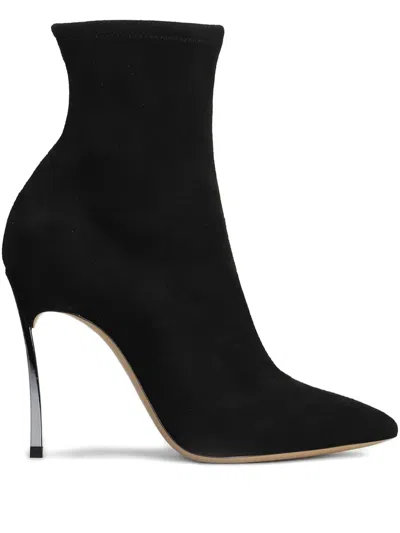 Casadei Blade Stretch High Heels Ankle Boots In Black Suede In Black