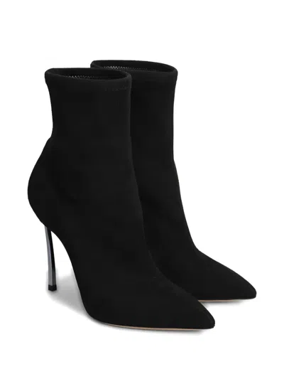 Casadei Blade Stretch High Heels Ankle Boots In Black Suede In Black