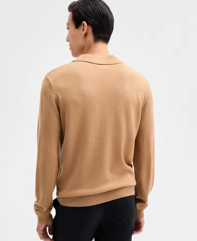 Alfani Men's Long Sleeve Textured Polo Sweater, Macy's Exclusive In Brown