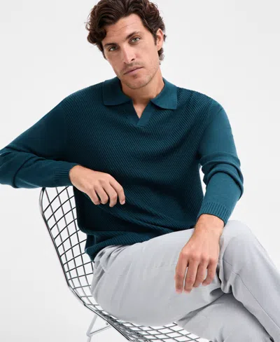 Alfani Men's Long Sleeve Textured Polo Sweater, Macy's Exclusive In Green