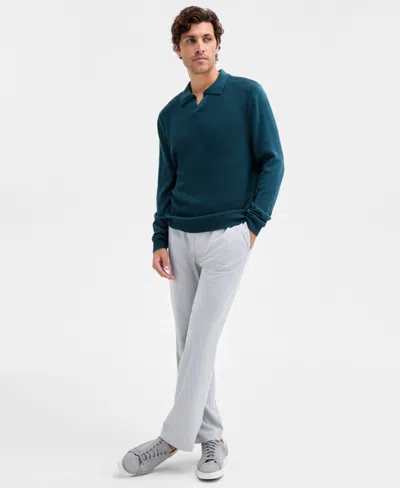 Alfani Men's Long Sleeve Textured Polo Sweater, Macy's Exclusive In Green