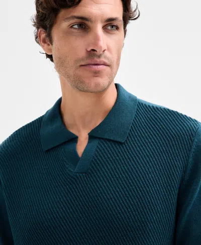 Alfani Men's Long Sleeve Textured Polo Sweater, Macy's Exclusive In Green