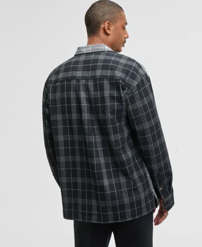 Mode Of One Men's Long-sleeve Cotton Plaid Shirt, Macy's Exclusive In Black