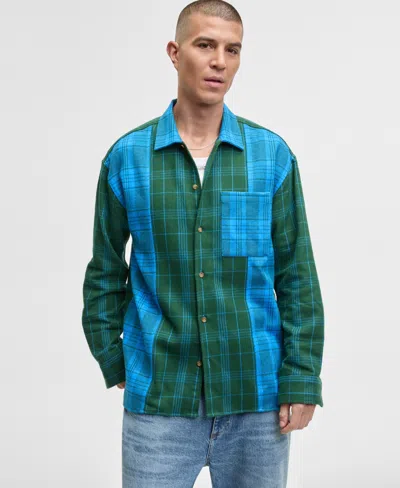 Mode Of One Men's Long-sleeve Cotton Plaid Shirt, Macy's Exclusive In Green