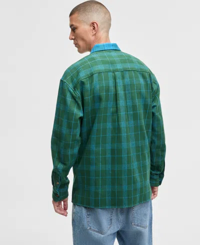 Mode Of One Men's Long-sleeve Cotton Plaid Shirt, Macy's Exclusive In Green
