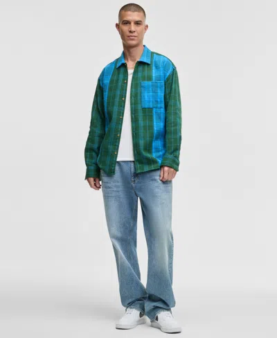 Mode Of One Men's Long-sleeve Cotton Plaid Shirt, Macy's Exclusive In Green