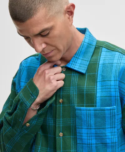 Mode Of One Men's Long-sleeve Cotton Plaid Shirt, Macy's Exclusive In Green