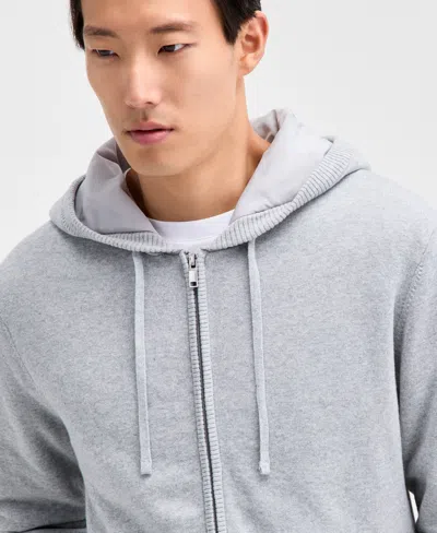 Alfani Men's Milano Long Sleeve Double Knit Zip-front Hoodie, Macy's Exclusive In Blue