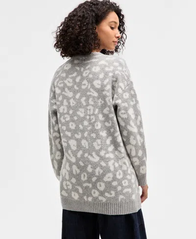 Hippie Rose Juniors' V-neck Button Front Teddy Long Cardigan In Gray