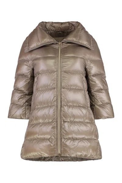 Herno Cleofe Beige Down Jacket With Front Zip Closure In Tech Fabric Woman In Brown