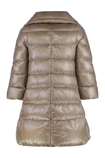 Herno Cleofe Beige Down Jacket With Front Zip Closure In Tech Fabric Woman In Brown