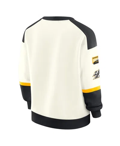 Wear By Erin Andrews Cream Pittsburgh Steelers Racing Crew V-neck Sweatshirt In White