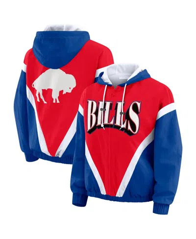 Wear By Erin Andrews Women's Red/royal Buffalo Bills Plus Size Retro Crinkle Full-zip Windbreaker Jacket In Blue