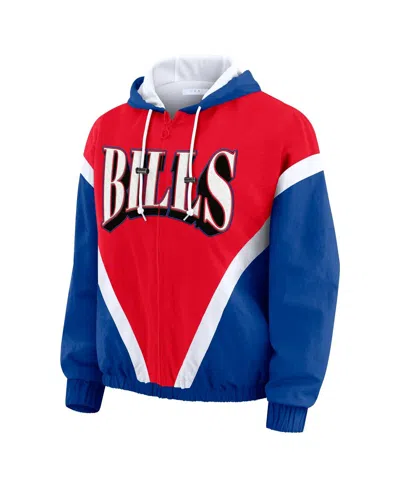 Wear By Erin Andrews Women's Red/royal Buffalo Bills Plus Size Retro Crinkle Full-zip Windbreaker Jacket In Blue