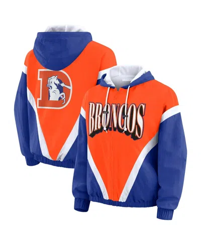 Wear By Erin Andrews Women's Orange/royal Denver Broncos Plus Size Retro Crinkle Full-zip Windbreaker Jacket In Multi