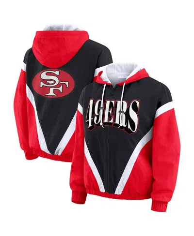 Wear By Erin Andrews Women's Scarlet/black San Francisco 49ers Plus Size Retro Crinkle Full-zip Windbreaker Jacket In Multi