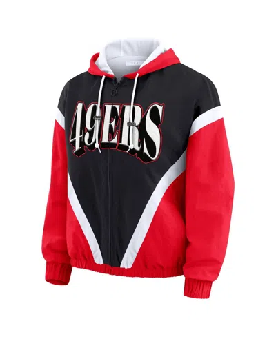 Wear By Erin Andrews Women's Scarlet/black San Francisco 49ers Plus Size Retro Crinkle Full-zip Windbreaker Jacket In Multi