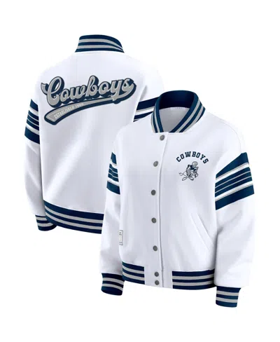 Wear By Erin Andrews White Dallas Cowboys Full-snap Fleece Sweatshirt Jacket In White