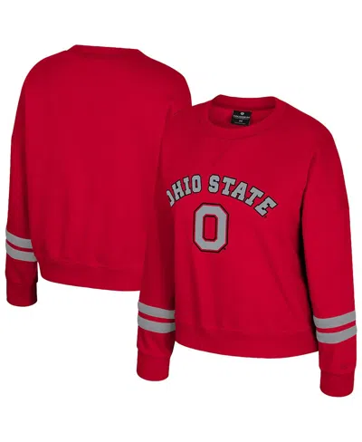 Colosseum Women's Scarlet Ohio State Buckeyes Splashy Crewneck Fleece Sweatshirt In Red