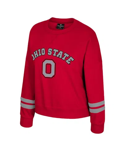 Colosseum Women's Scarlet Ohio State Buckeyes Splashy Crewneck Fleece Sweatshirt In Red