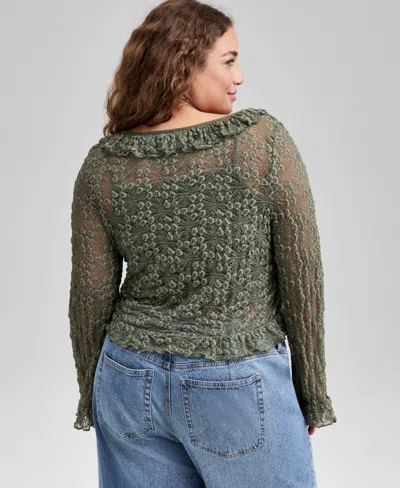 And Now This Trendy Plus Size Lace Ruffle-trim Crop Top, Macy's Exclusive In Green