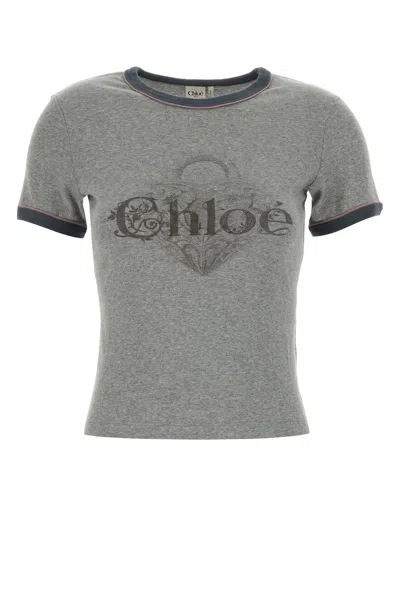 Chloé Baby Fit T-shirt With Logo In Cotton Jersey In Gray