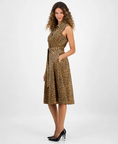 Robbie Bee Women's Sleeveless Animal-print Shirtdress In Animal Print