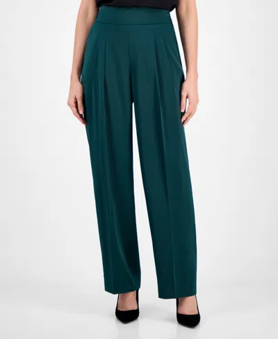 Anne Klein Womens Pull On High Rise Pleat Front Pants P Xxs Xxl In Green