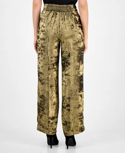 Anne Klein Womens Metallic Crepe High Rise Wide Leg Pants P Xxs 3x In Green