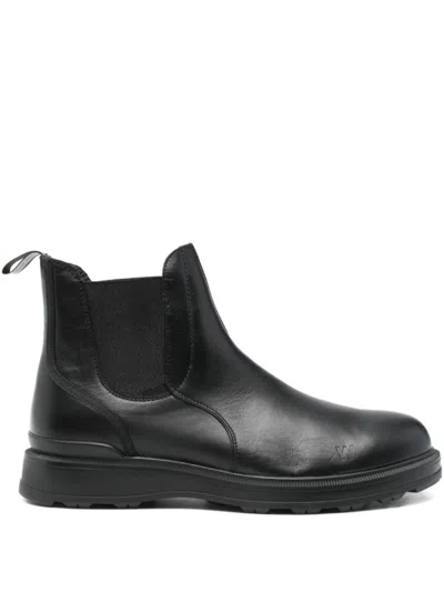 Woolrich Leather Boots With Elastic Sides In Black