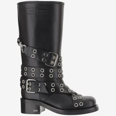 Mach&mach Vintage Leather Combat Ankle Boots With Buckles In Black