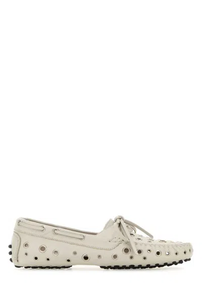 Gimaguas Suede Loafers With Bow And Perforated Design In White