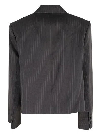 Essentiel Antwerp Pinstripe Double-breasted Cropped Blazer In Black