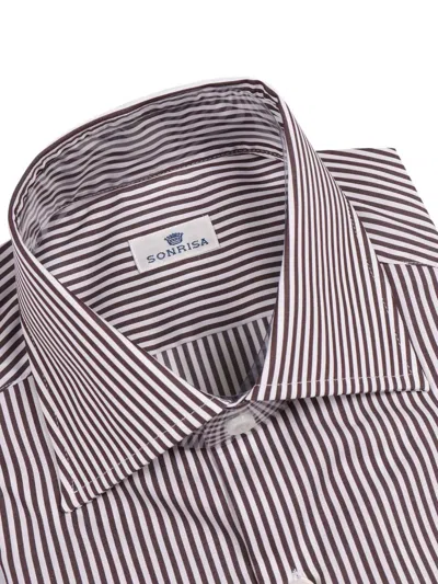 Sonrisa Vertical Stripe Formal Shirt In Brown