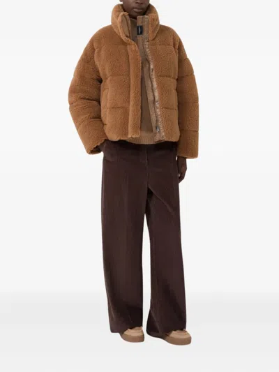 Weekend Max Mara Alfredo Funnel-neck Panelled Jacket In Brown