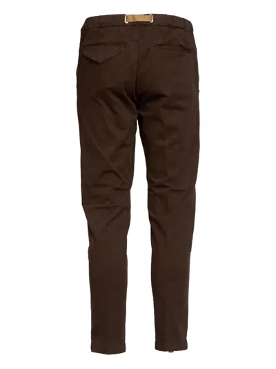 White Sand Brown Trousers In Cotton With Beige Belt In Brown