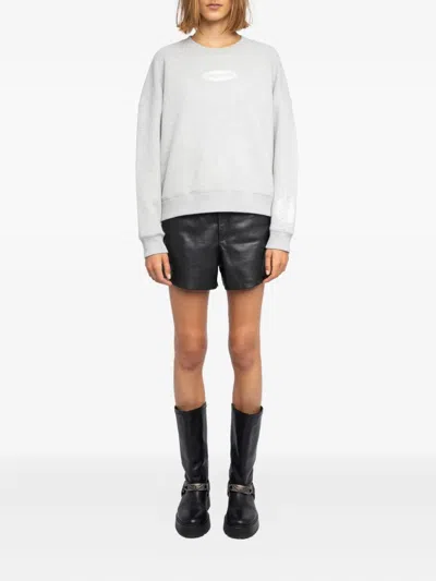 Zadig & Voltaire Womens Mira Logo-print Cotton-jersey Sweatshirt Gris Chine Clai Xs In Gray